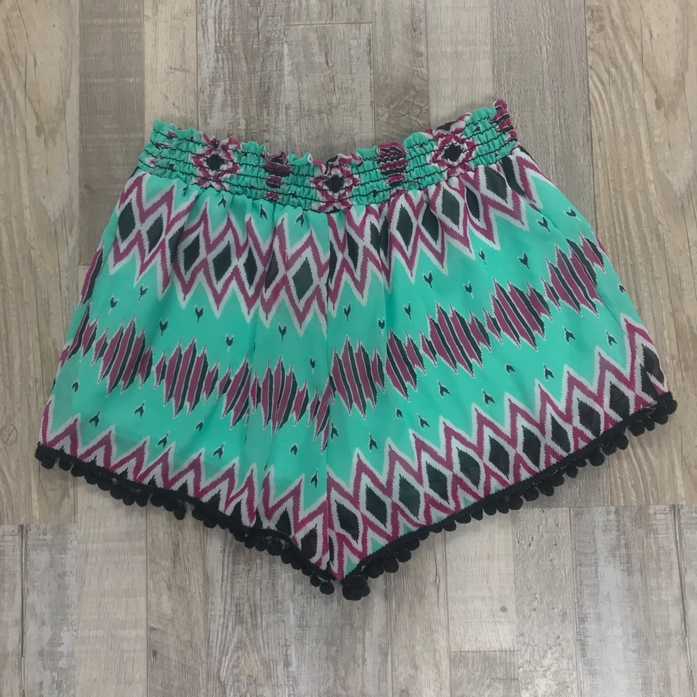 Teal, Pink White Chevron Pattern Shorts Medium